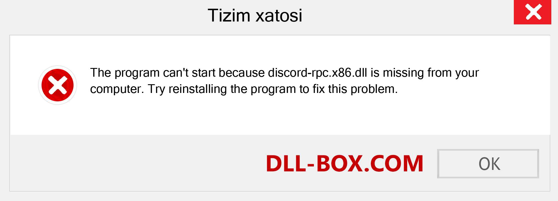 discord-rpc.x86.dll fayli yo'qolganmi?. Windows 7, 8, 10 uchun yuklab olish - Windowsda discord-rpc.x86 dll etishmayotgan xatoni tuzating, rasmlar, rasmlar